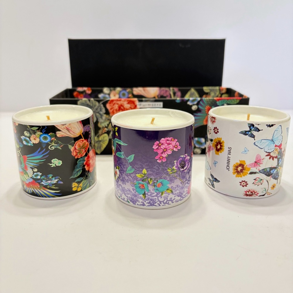 Johnny Was Votive Set 3 Scented Candles Love 87 Malibu Rose Desert Night Ceramic